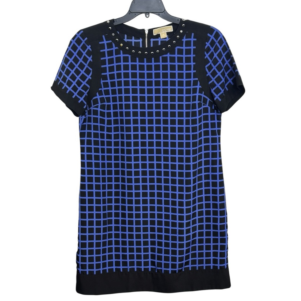 Michael Kors Women’s Black and Blue Grid Mini Dress Size 10